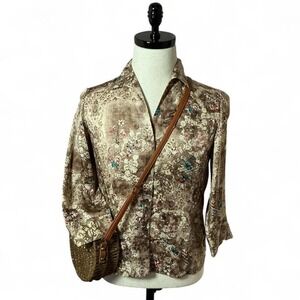 VTG NEXX Silk Luxe Floral Print Button Down Shirt Women Size S 3/4 Sleeve Top
